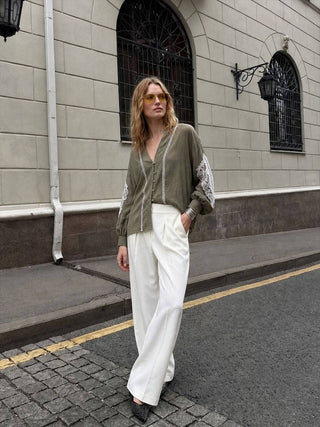 Laced Bishop Sleeve Muslin Blouse