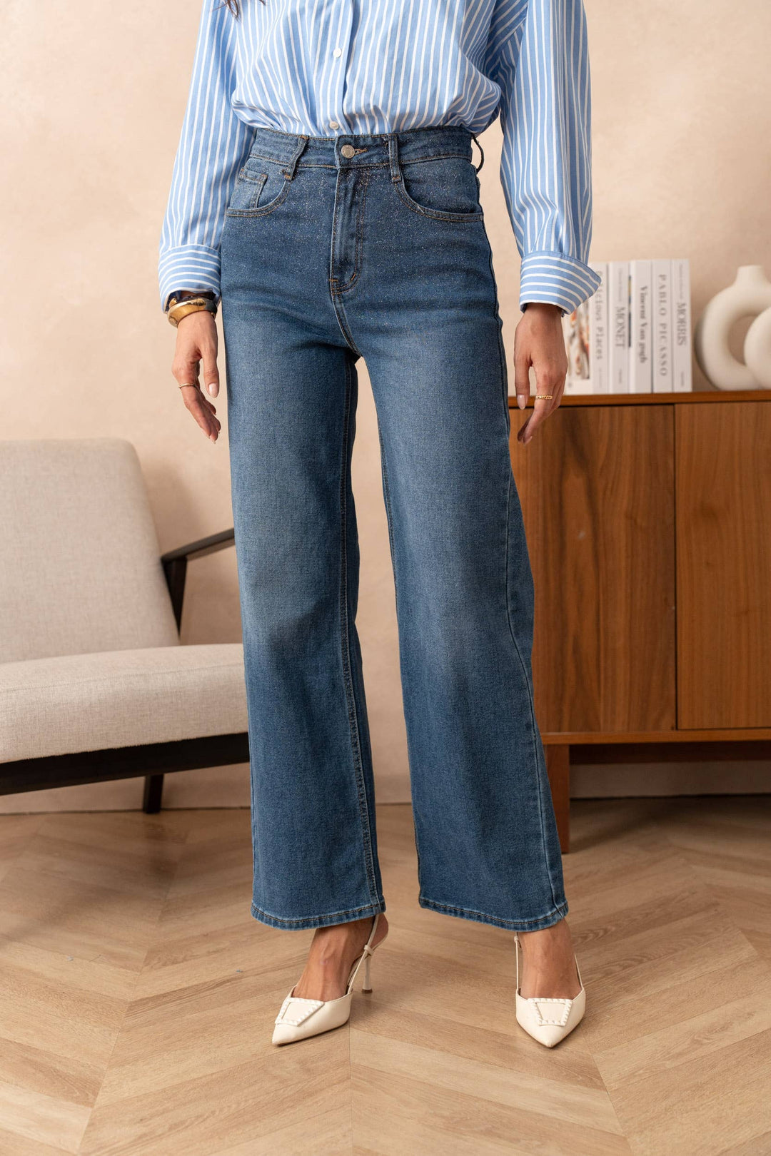 Jean à paillettes à jambes larges