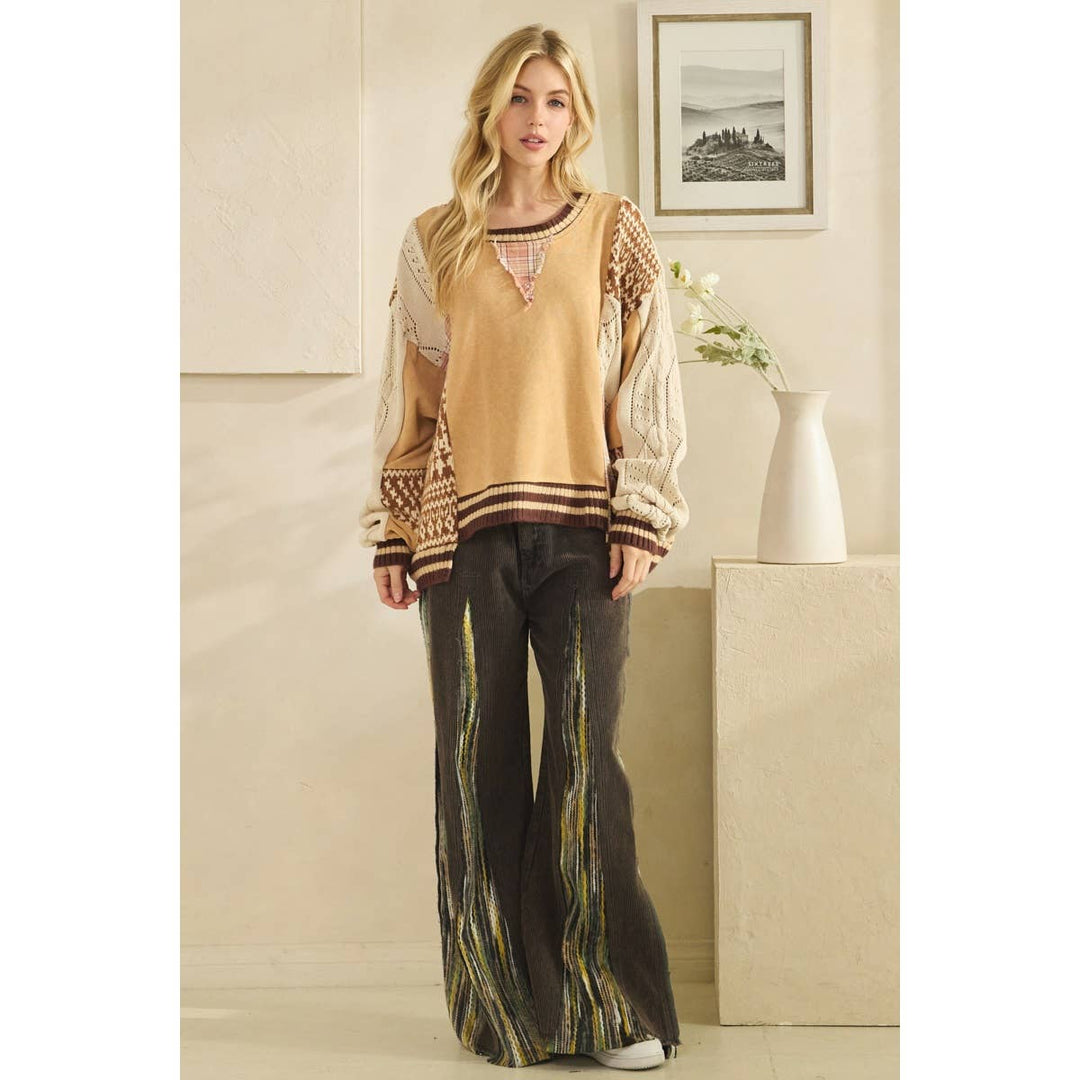 Mineral Washed - Mixed Media Oversized Cotton Knit Top