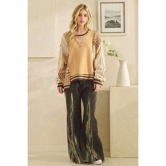 Mineral Washed - Mixed Media Oversized Cotton Knit Top