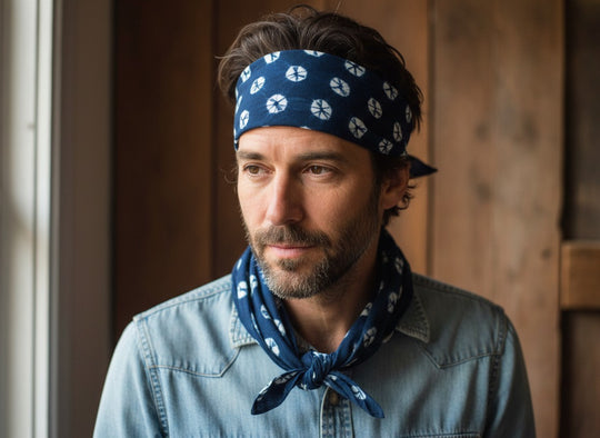 Set of Two Japanese Indigo Dyed Bandanas