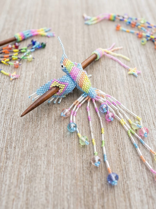 Blue Hummingbird Beaded Hair Stick