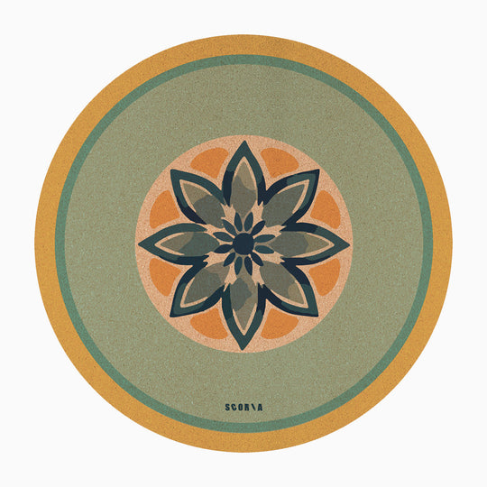 Blue Petals Round Cork Yoga Mat | Multi-use | 53" dia