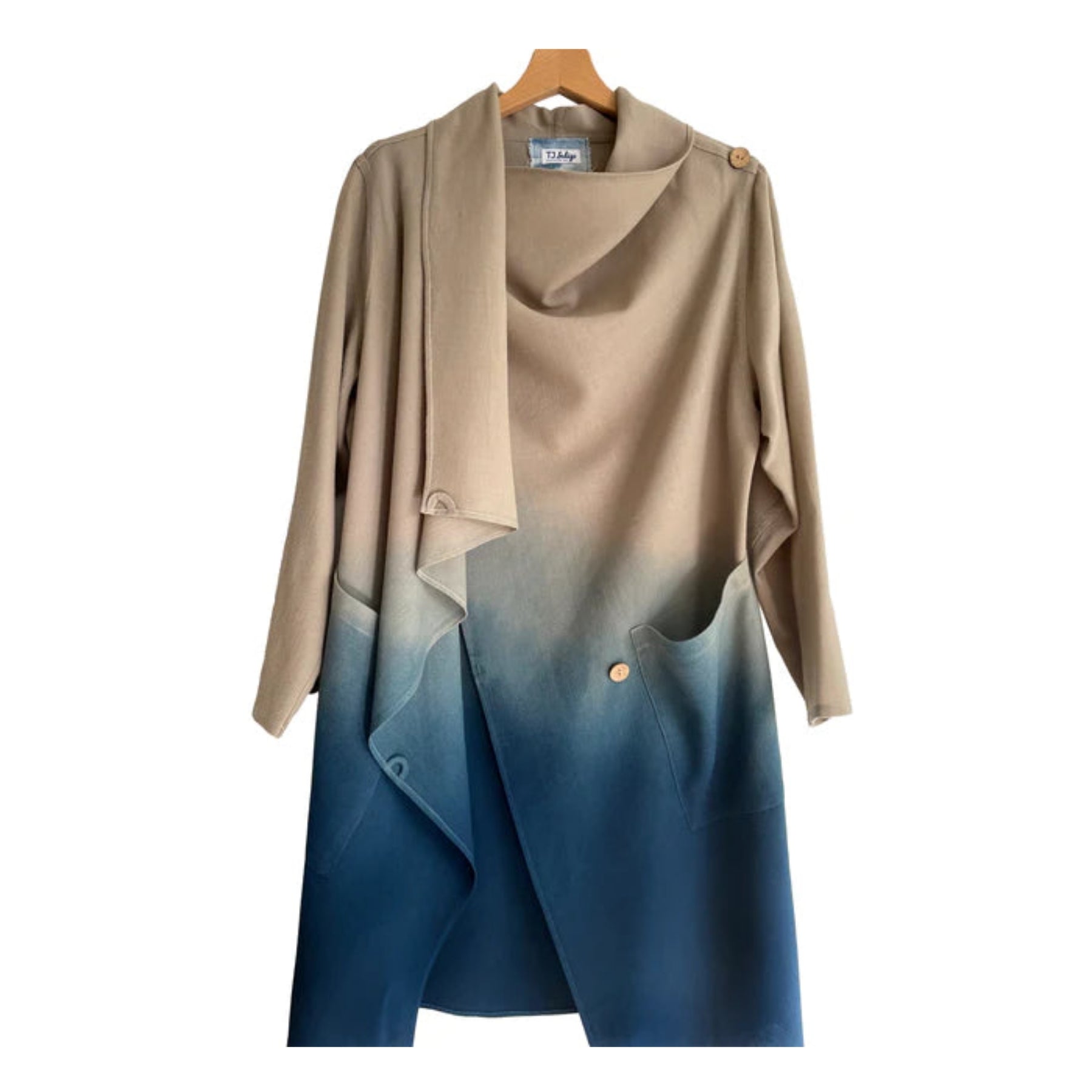 Wool Waterfall Jacket in Ecru/Deep Taupe and Indigo Ombre/Sand