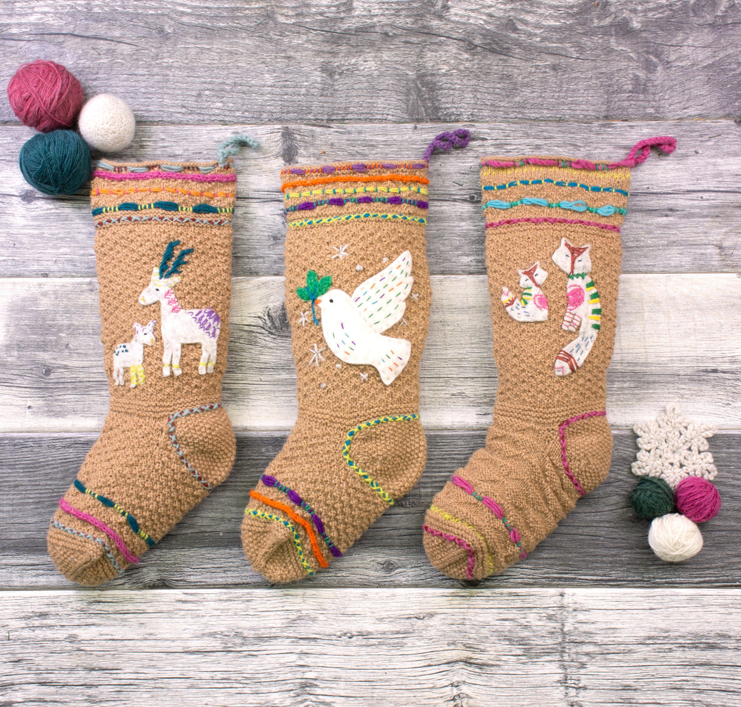 Snow Feather Knit Christmas Stocking