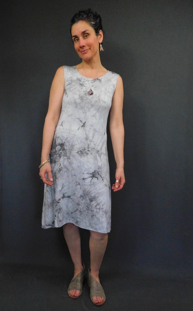 Bamboo tie-dye sleeveless Tank Dress in Charcoal