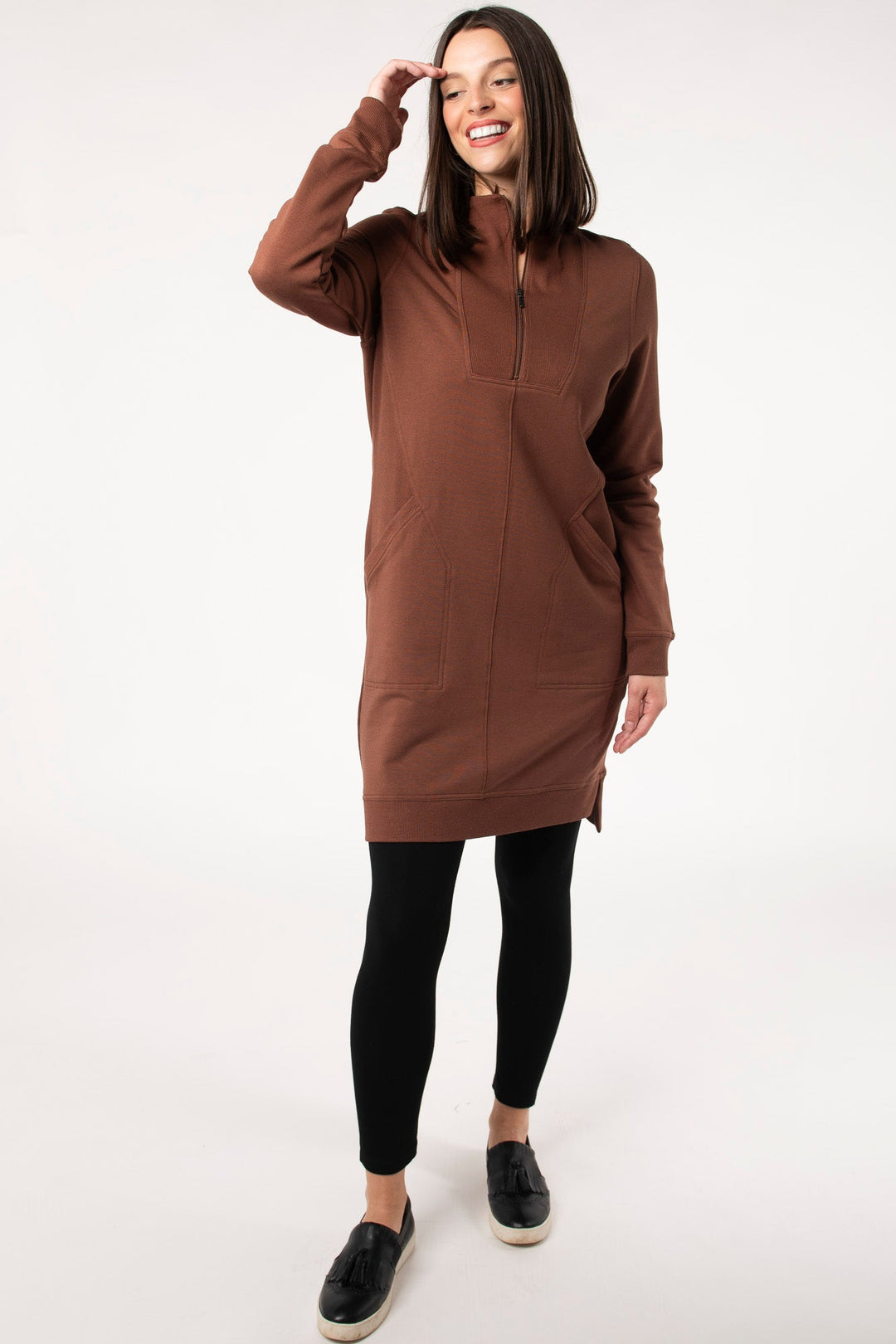 Sabelle Half-Zip Bamboo Fleece Dress - Cocoa