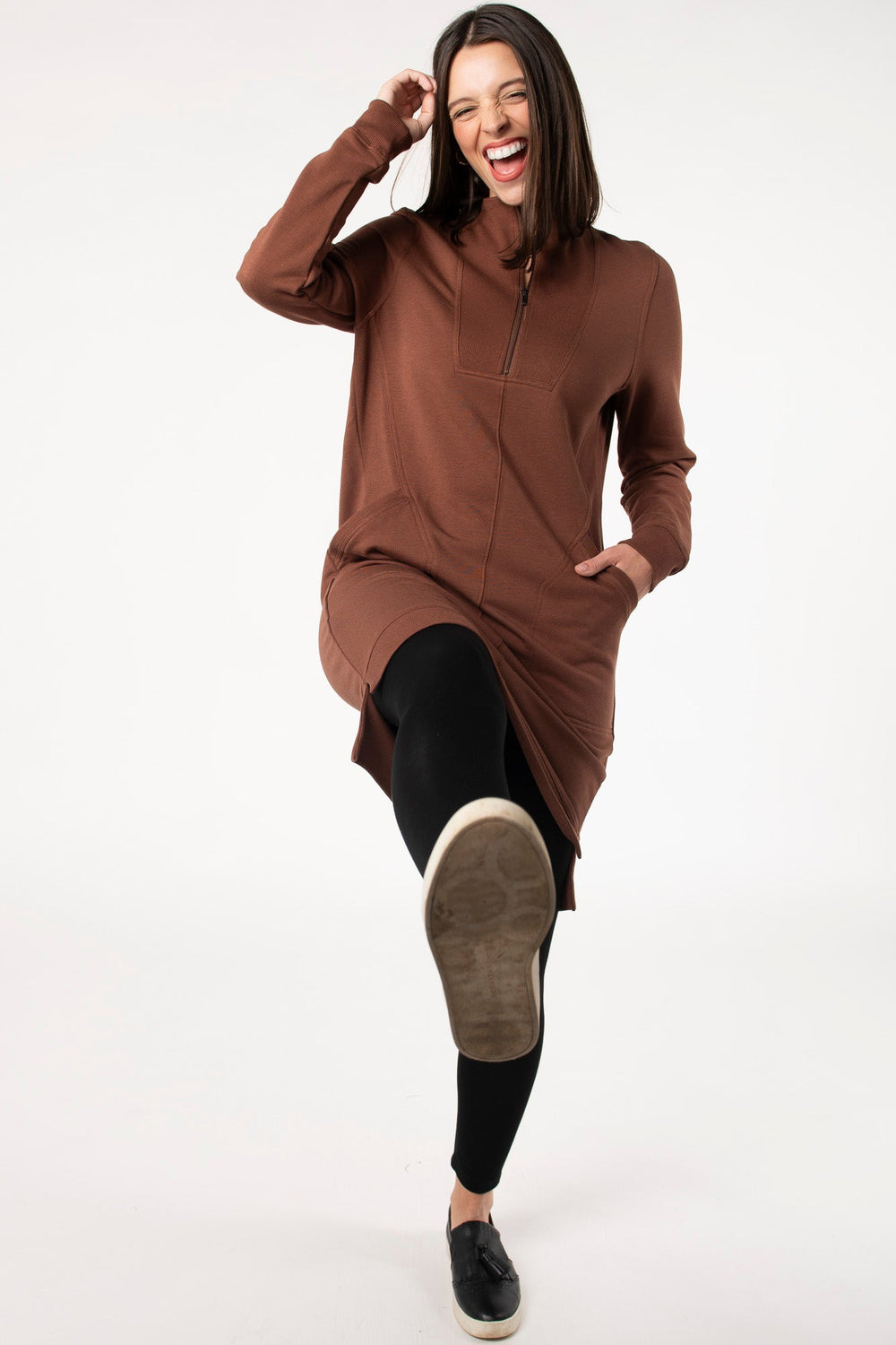 Sabelle Half-Zip Bamboo Fleece Dress - Cocoa