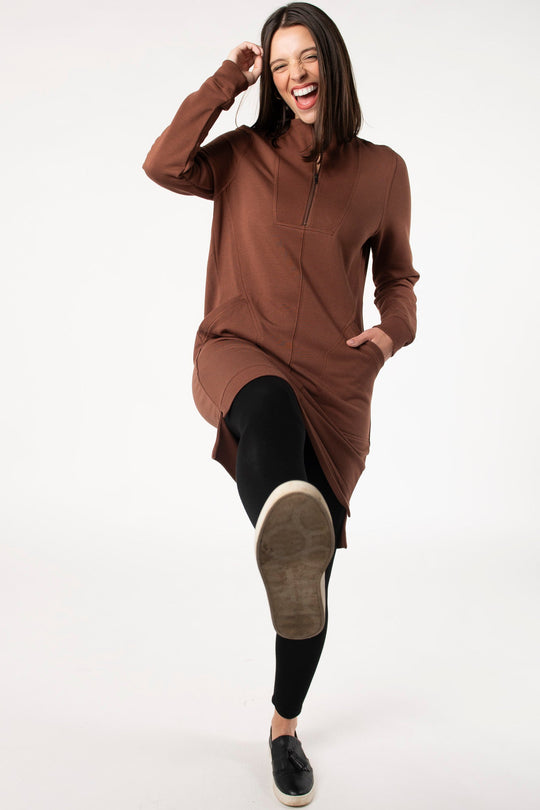 Sabelle Half-Zip Bamboo Fleece Dress - Cocoa