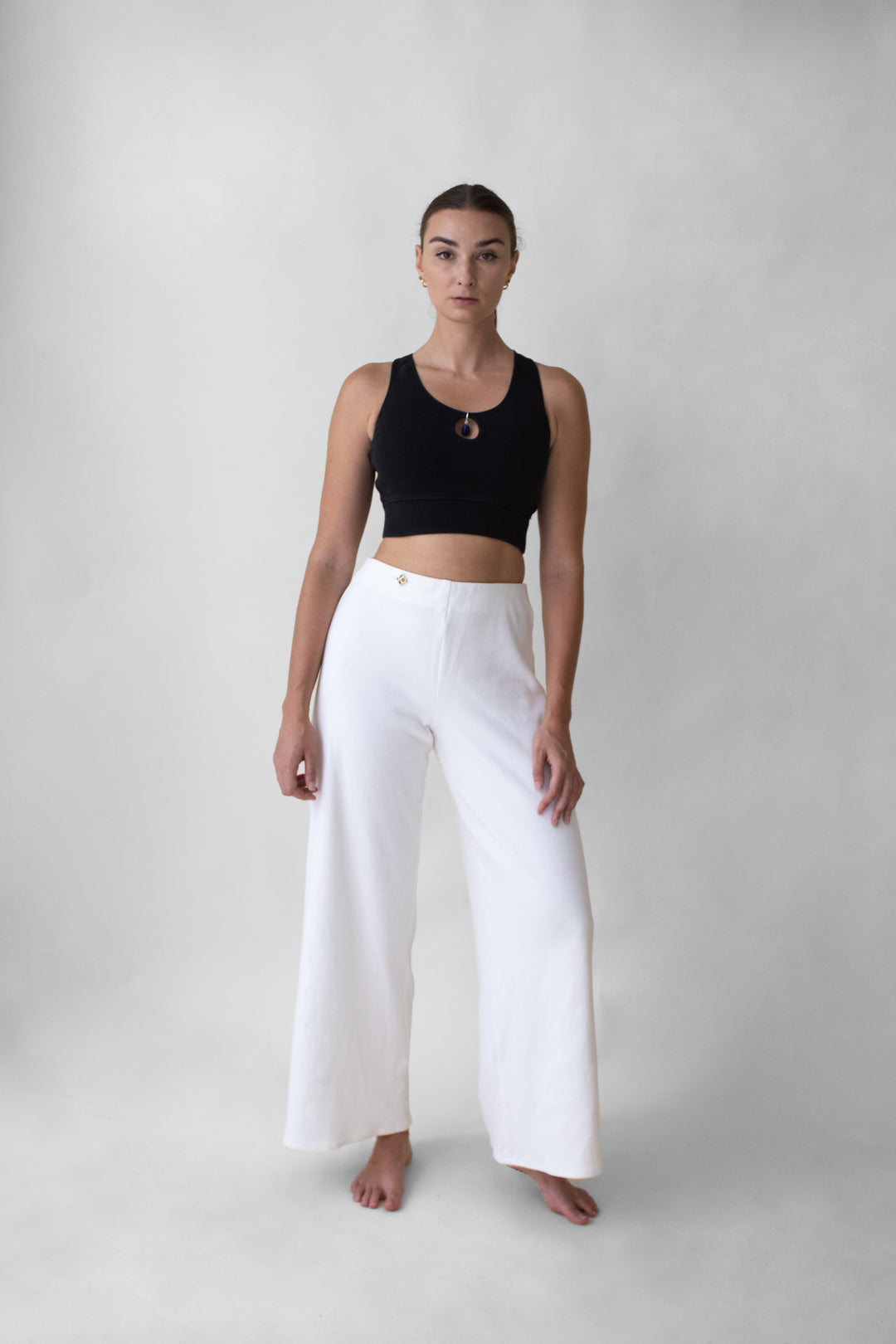 Aligned Wide Leg Pant in Ribbed - Organic Cotton with Natural Stone Button