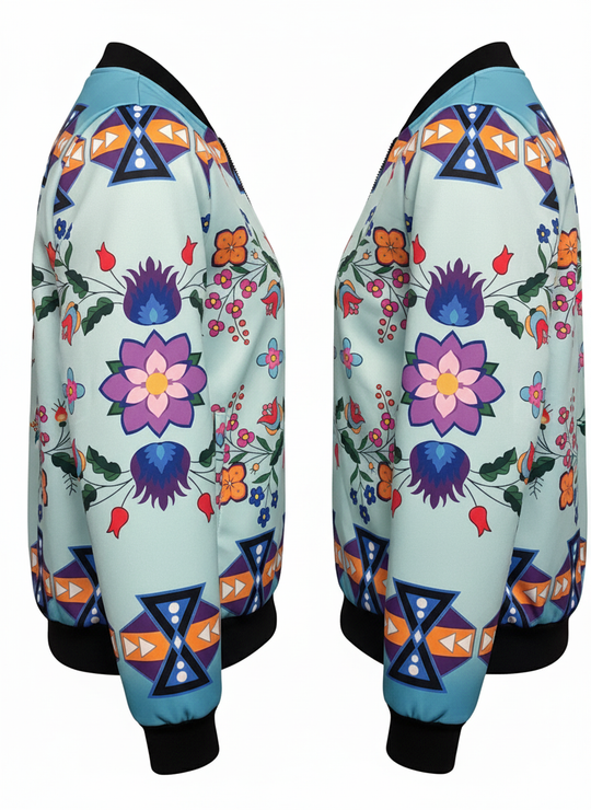 Light Turquoise Floral Sky Bomber Jacket