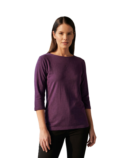 Hemp/Organic Cotton 3/4 Sleeve Boat Neck Top
