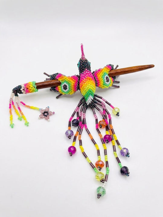 Dark purple Hummingbird Beaded Hair Stick