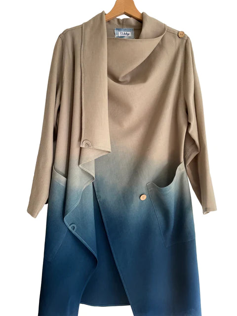 Wool Waterfall Jacket in Ecru/Deep Taupe and Indigo Ombre/Sand