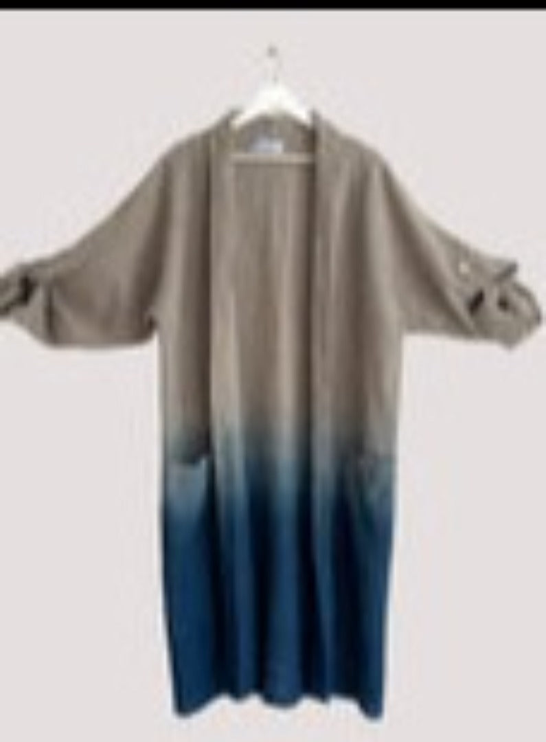 Unisex Linen Kimono in Indigo Ombre