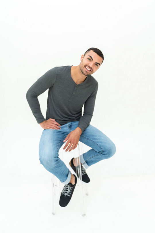 Julian Henley Bamboo Long Sleeve Top - Heather Charcoal