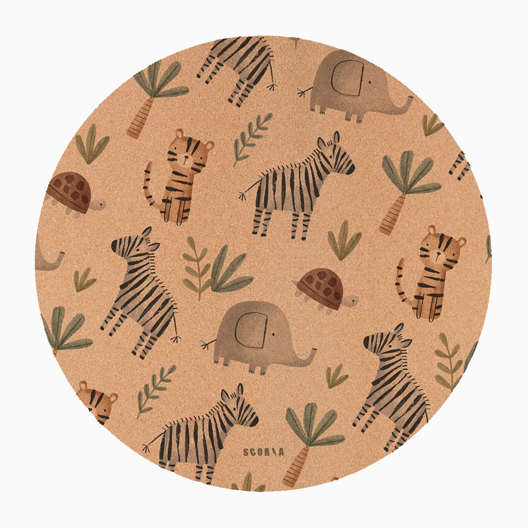 Jungle Adventure Round Baby Cork Mat | Play, Yoga &amp; Stretch | 47" dia