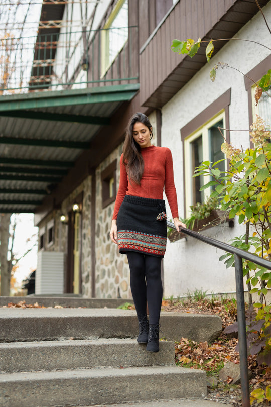 Kirstin Wool Knit Skirt with Nordic Fair Isle pattern