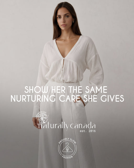V-neck Muslin Relaxed Top with Romantic Long Sleeves