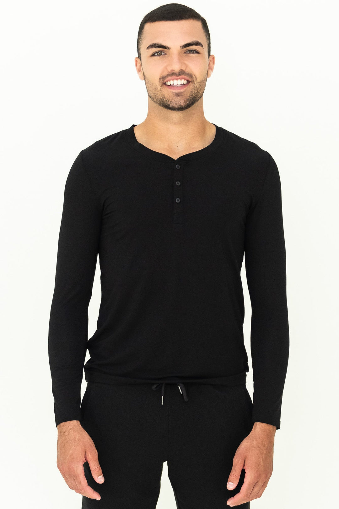 Julian Henley Bamboo Long Sleeve Top - Black
