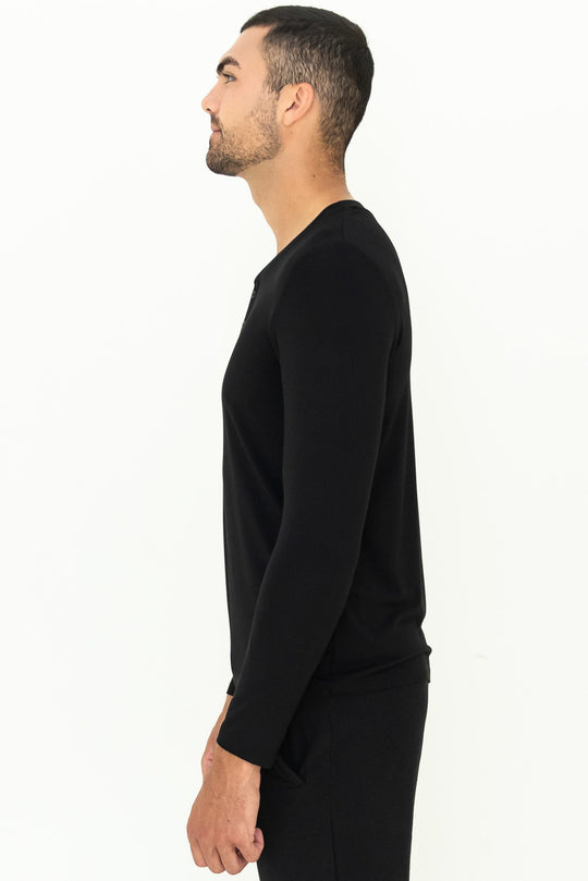 Julian Henley Bamboo Long Sleeve Top - Black