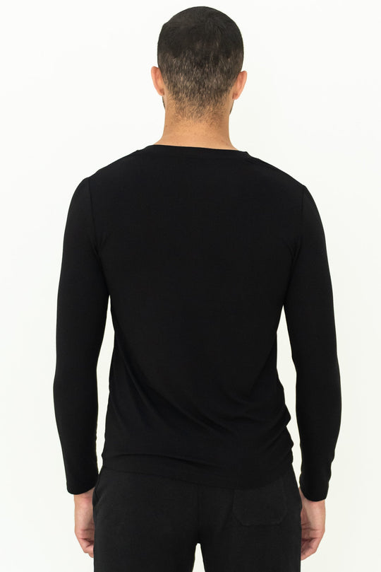 Julian Henley Bamboo Long Sleeve Top - Black