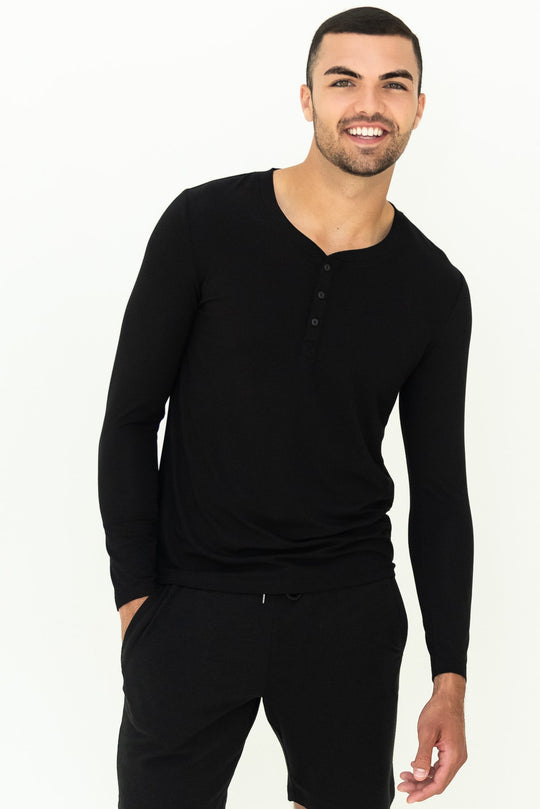 Julian Henley Bamboo Long Sleeve Top - Black