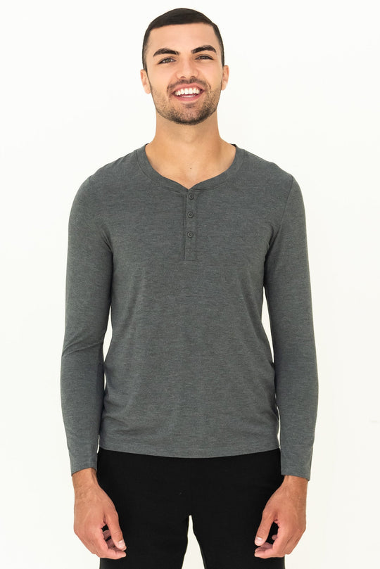 Julian Henley Bamboo Long Sleeve Top - Heather Charcoal