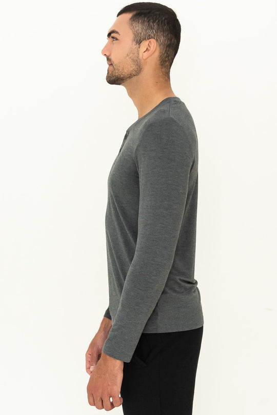 Julian Henley Bamboo Long Sleeve Top - Heather Charcoal