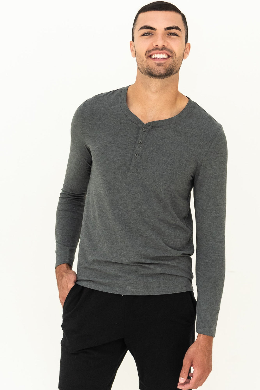 Julian Henley Bamboo Long Sleeve Top - Heather Charcoal