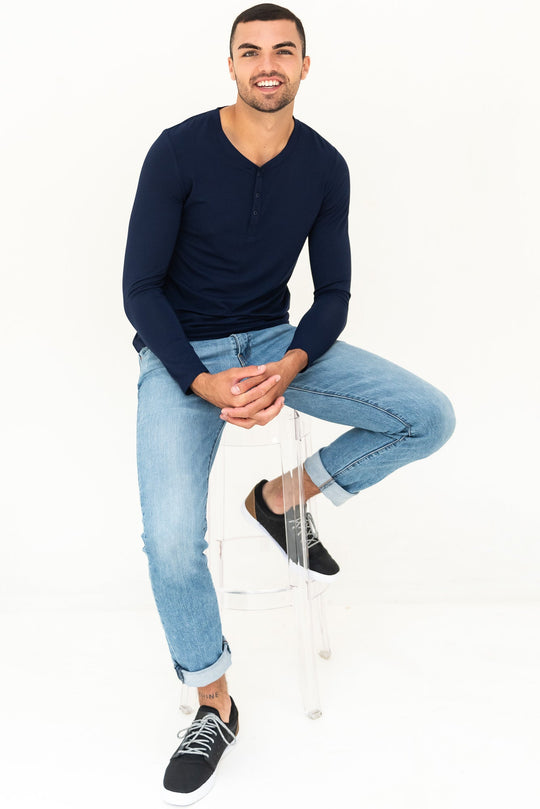 Julian Henley Bamboo Long Sleeve Top - Ink