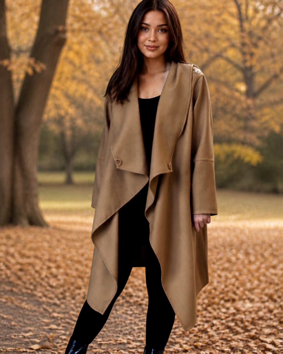 Camel Wool Coat w/wraparound Collar