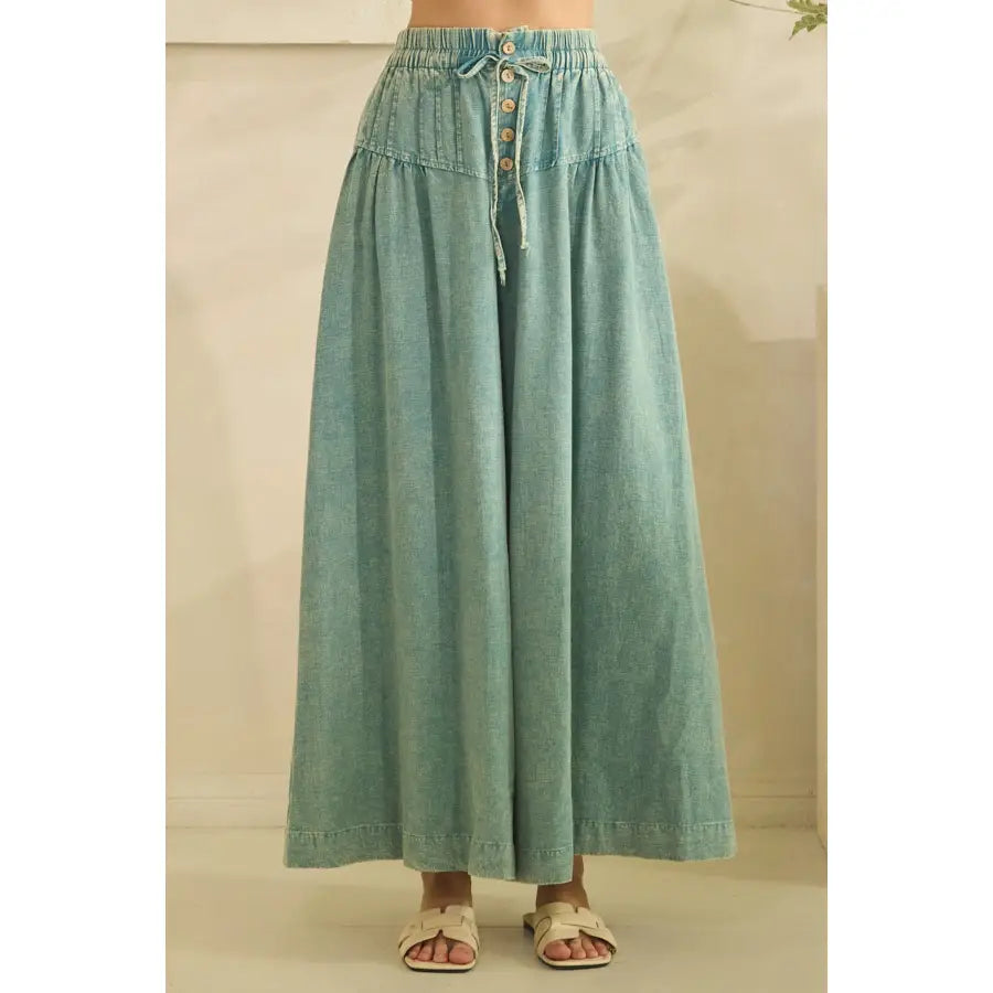 Mineral Washed Pintuck Wide Leg Pants in Bamboo/Linen Blend