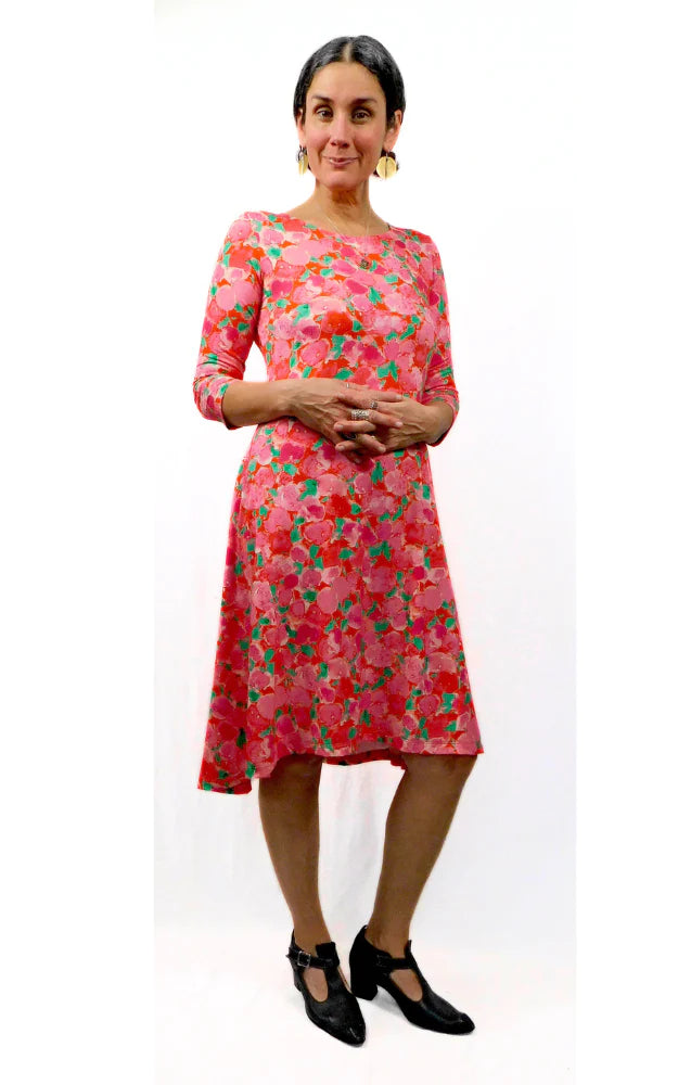 Viscose Semi Fitted Dress 3/4 Sleeve Dress - Rose Print EU ecolabel certified