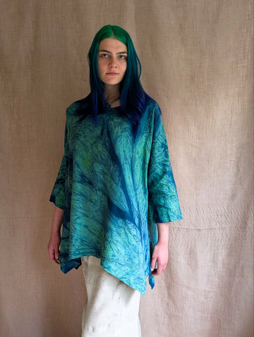 LINEN Tulip Tunic in Emerald Green & Indigo