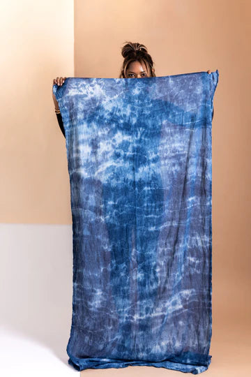 Indigo Shibori Ripples Organic Cotton Wrap Scarf