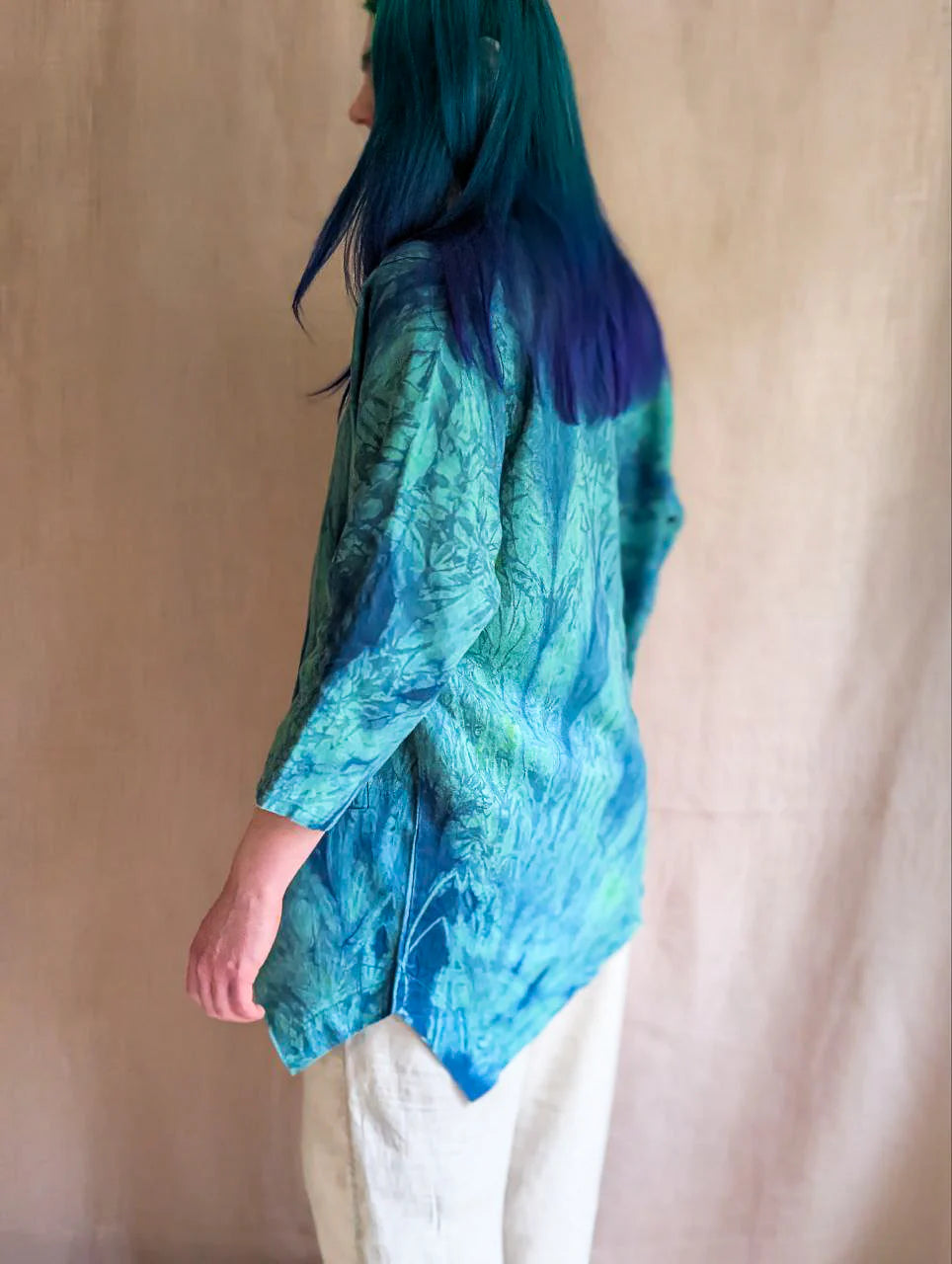 LINEN Tulip Tunic in Emerald Green & Indigo