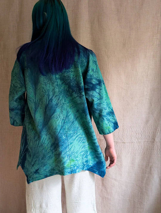 LINEN Tulip Tunic in Emerald Green & Indigo