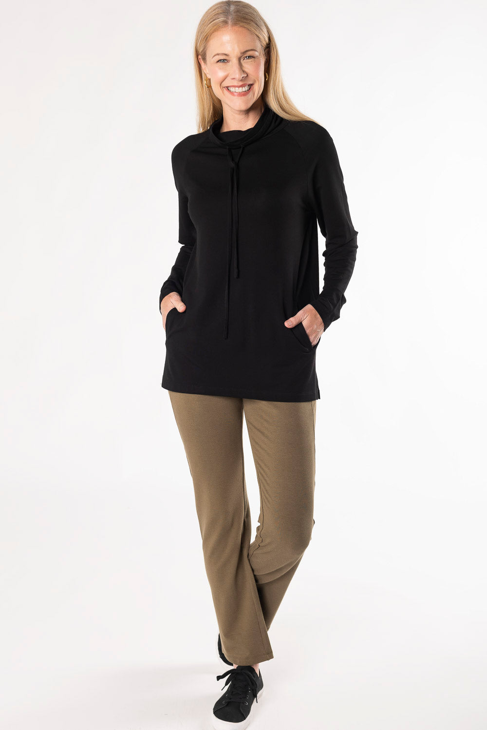 Iris Shawl Collar Bamboo Tunic - Black