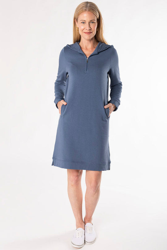 Mina Bamboo Hoodie Dress - Slate Blue