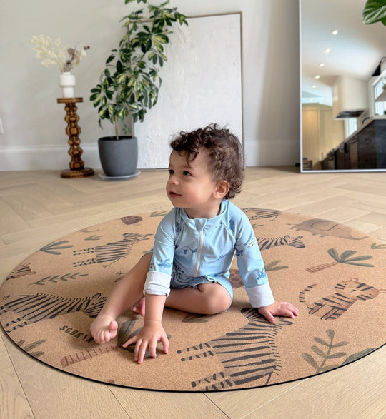 Jungle Adventure Round Baby Cork Mat | Play, Yoga &amp; Stretch | 47" dia