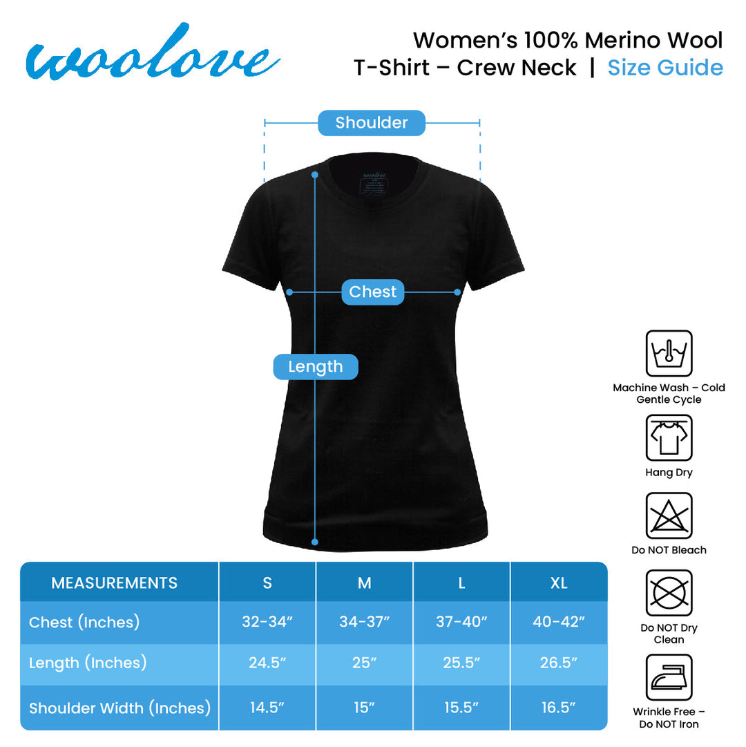 Women's 100% Merino Wool Short Sleeve T-Shirt 180 GSM - Lightweight