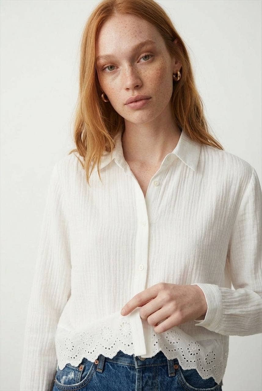 Muslin Spring Shirt with Eyelet Trim