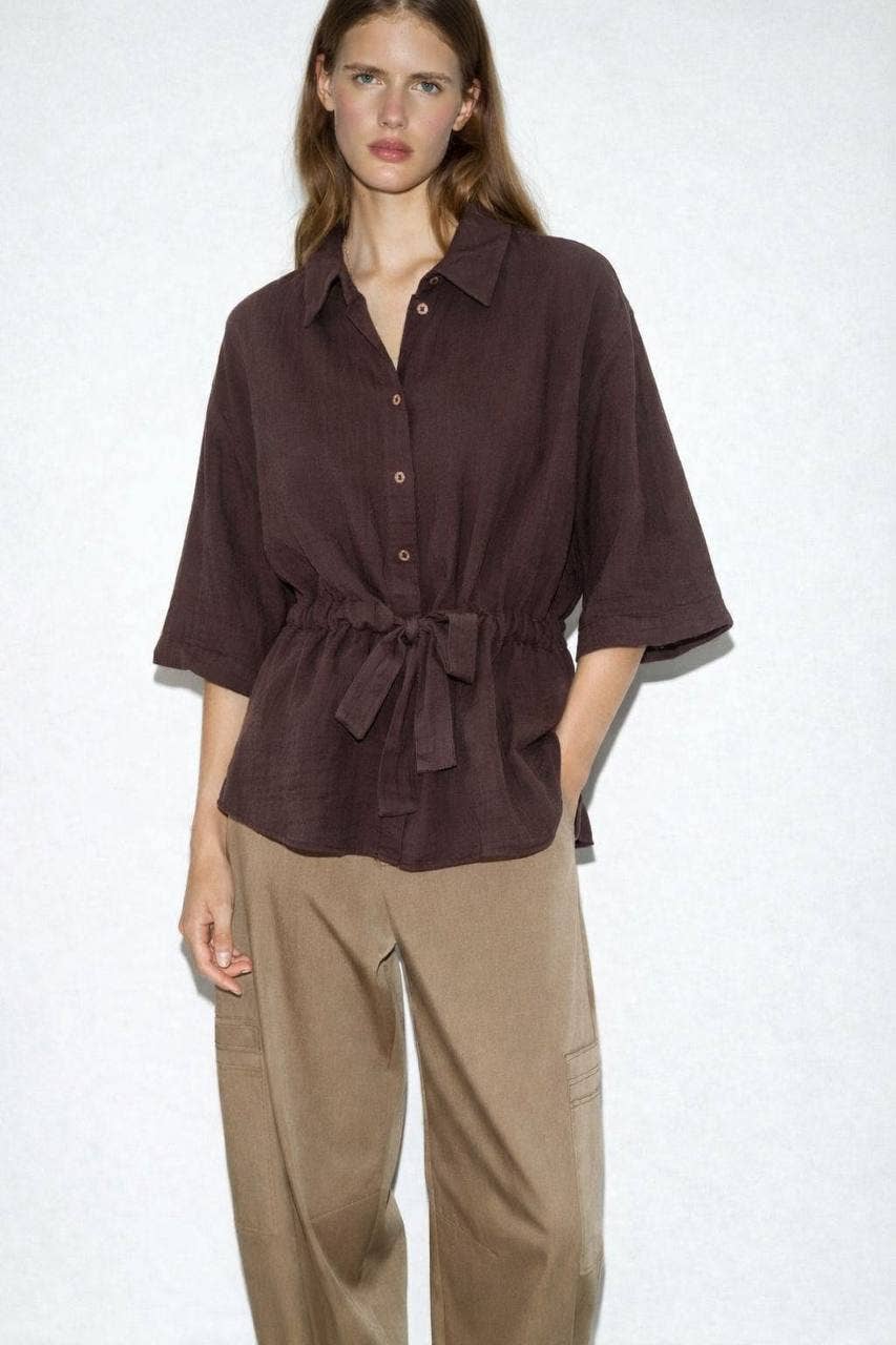 Drawstring Waist Muslin Summer Shirt