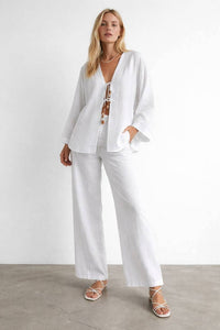 Tie-Front Tunic and Ankle Pant Set in 100% Cotton