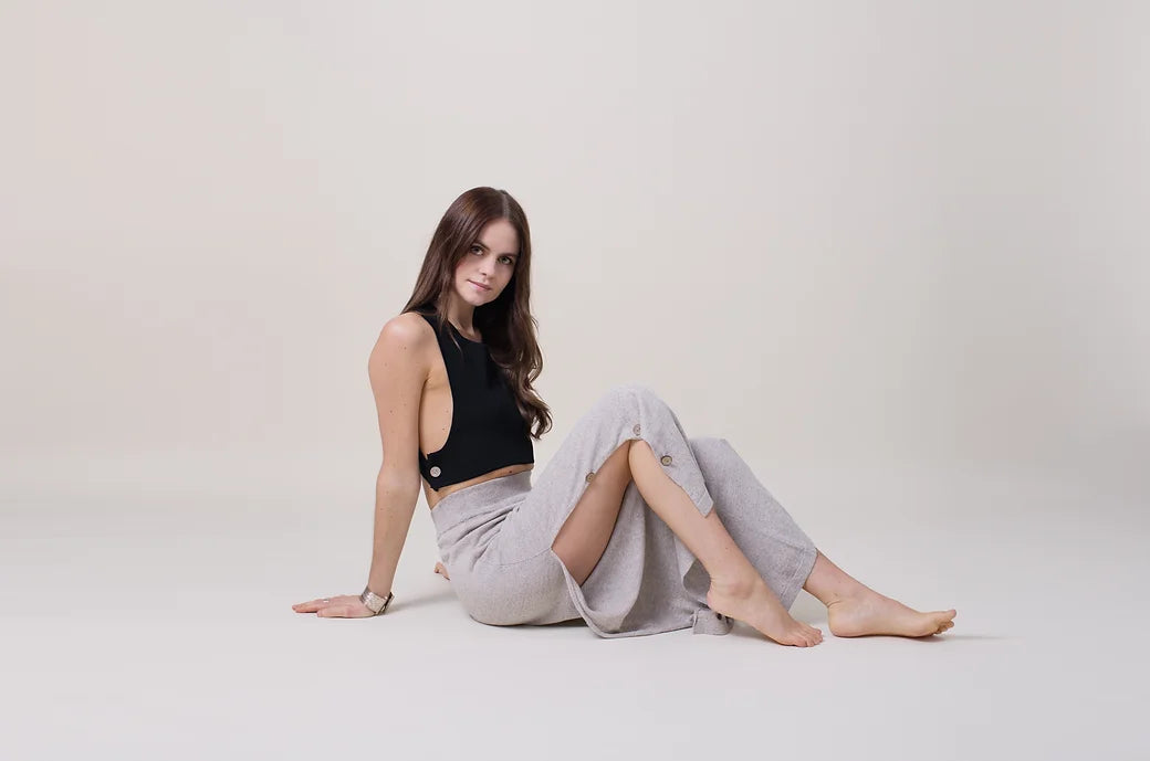 Aurora Wide Leg Pants in Organic Linen with Coconut Shell Buttons