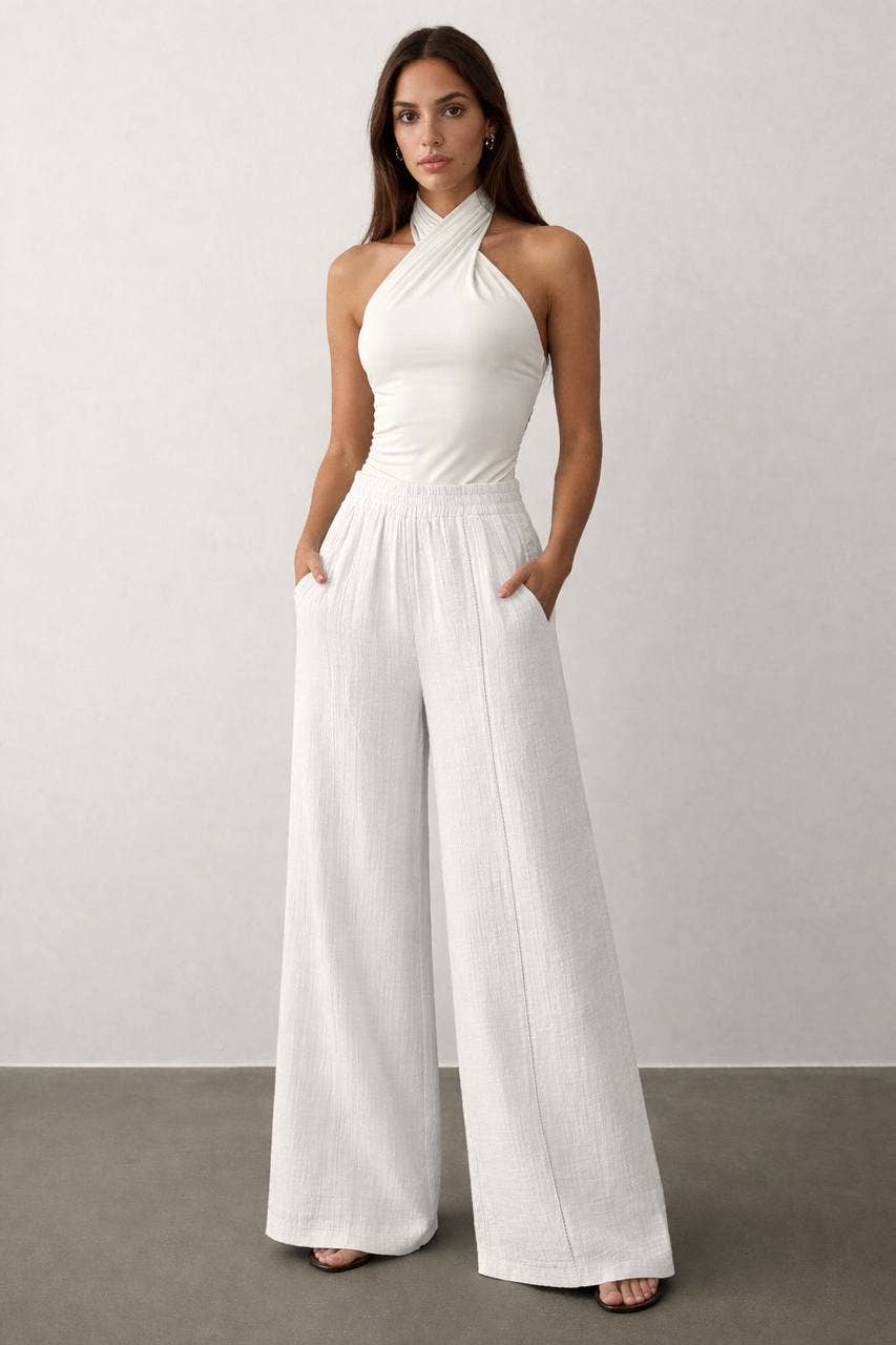 Wide-leg Muslin Pants