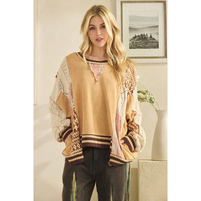 Mineral Washed - Mixed Media Oversized Cotton Knit Top