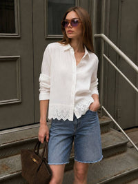 Muslin Spring Shirt with Eyelet Trim