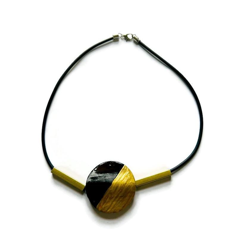 Modern Minimalist Necklace with Clay Bead & Brass Bars.